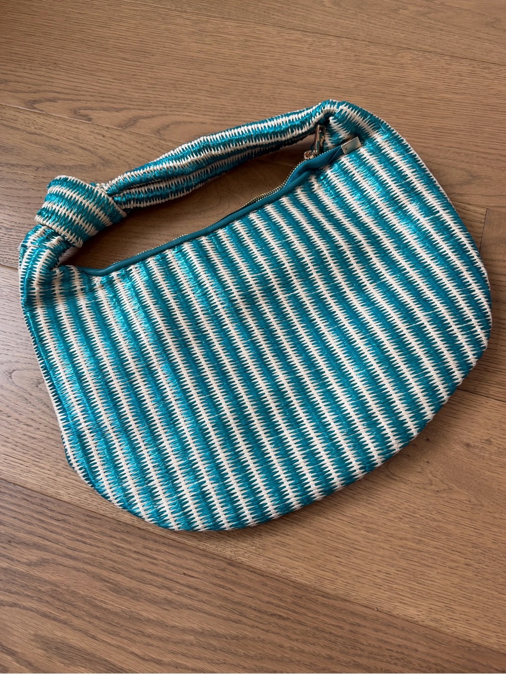 Melie Bianco The Brigitte Satchel - Teal & Natural Raffia - EUC - Anthropologie